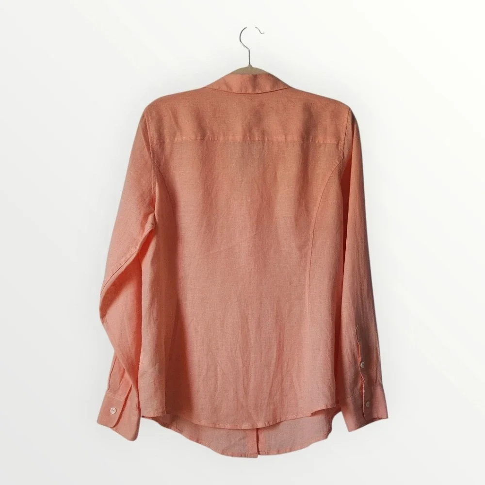 Brooks Brothers 346 Womens Linen Button Down Shirt Coral Peach Long Sleeve 14 - Picture 4 of 9